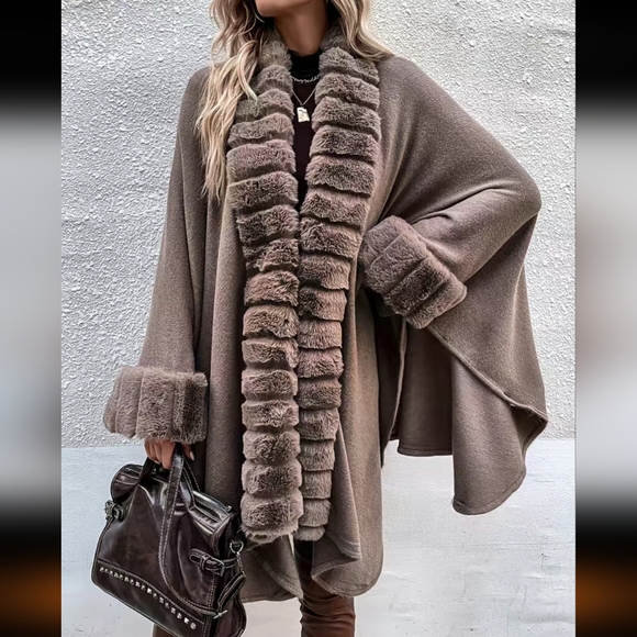 Faux Fur Trim open Front Cardigan - Picture 1 of 4